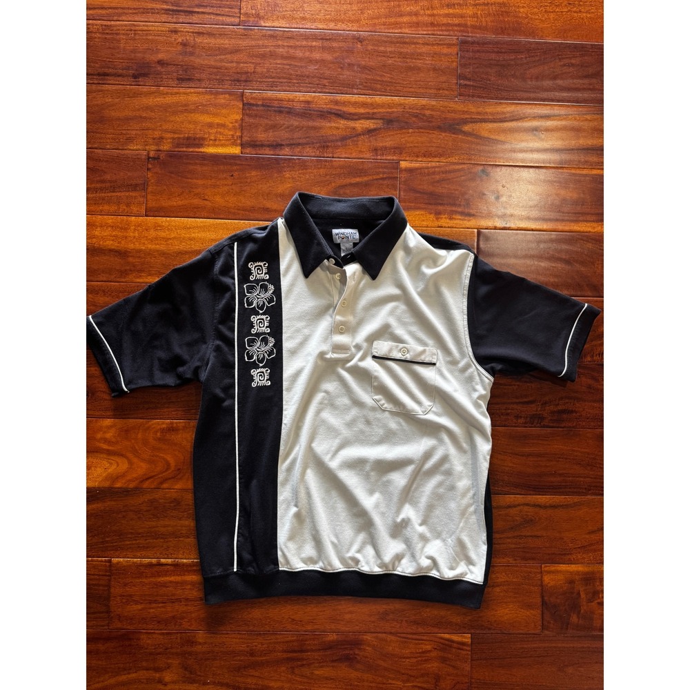 Windham Pointe Polo Shirt Mens L Black White Excellent Embroidered Colorblock